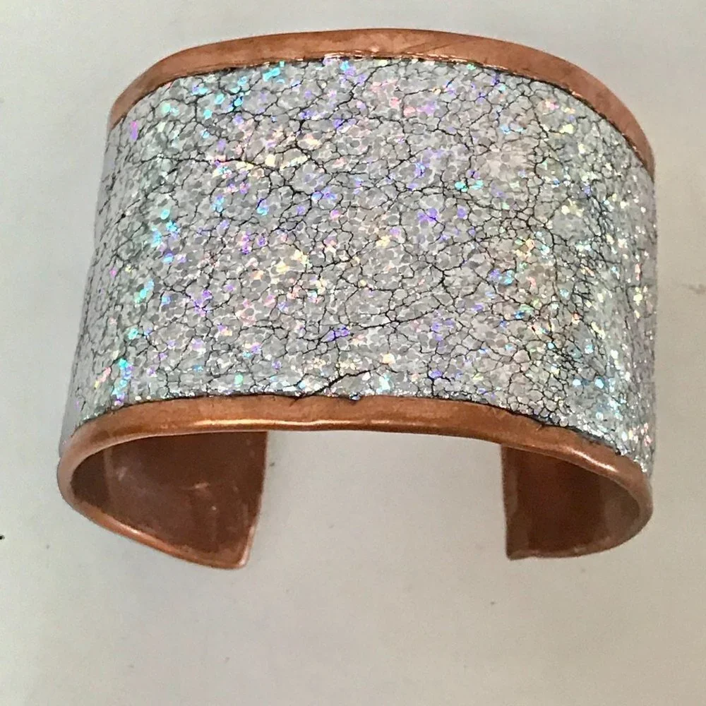 Genuine Leather Holographic Copper Cuff Bracelet Real Hologram (not Glitter)